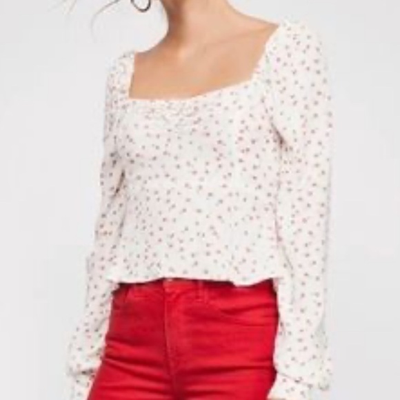 Free People Julia Sweetheart Top Ivory Cherry Print Women's Long Sleeve Size S - Picture 9 of 11